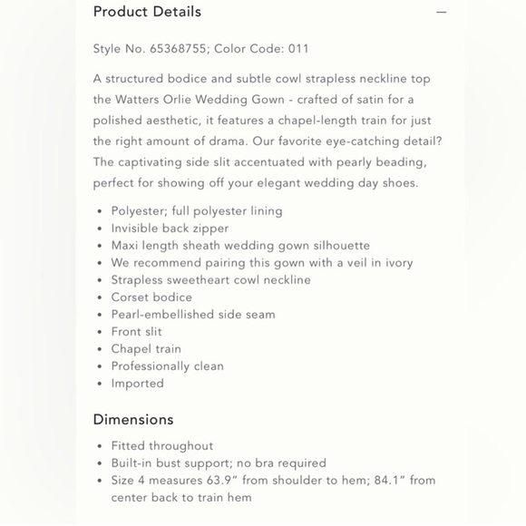 Anthropologie BHLDN Watters Orlie Strapless Corset
Satin Sheath Wedding Gown - Picture 3 of 15